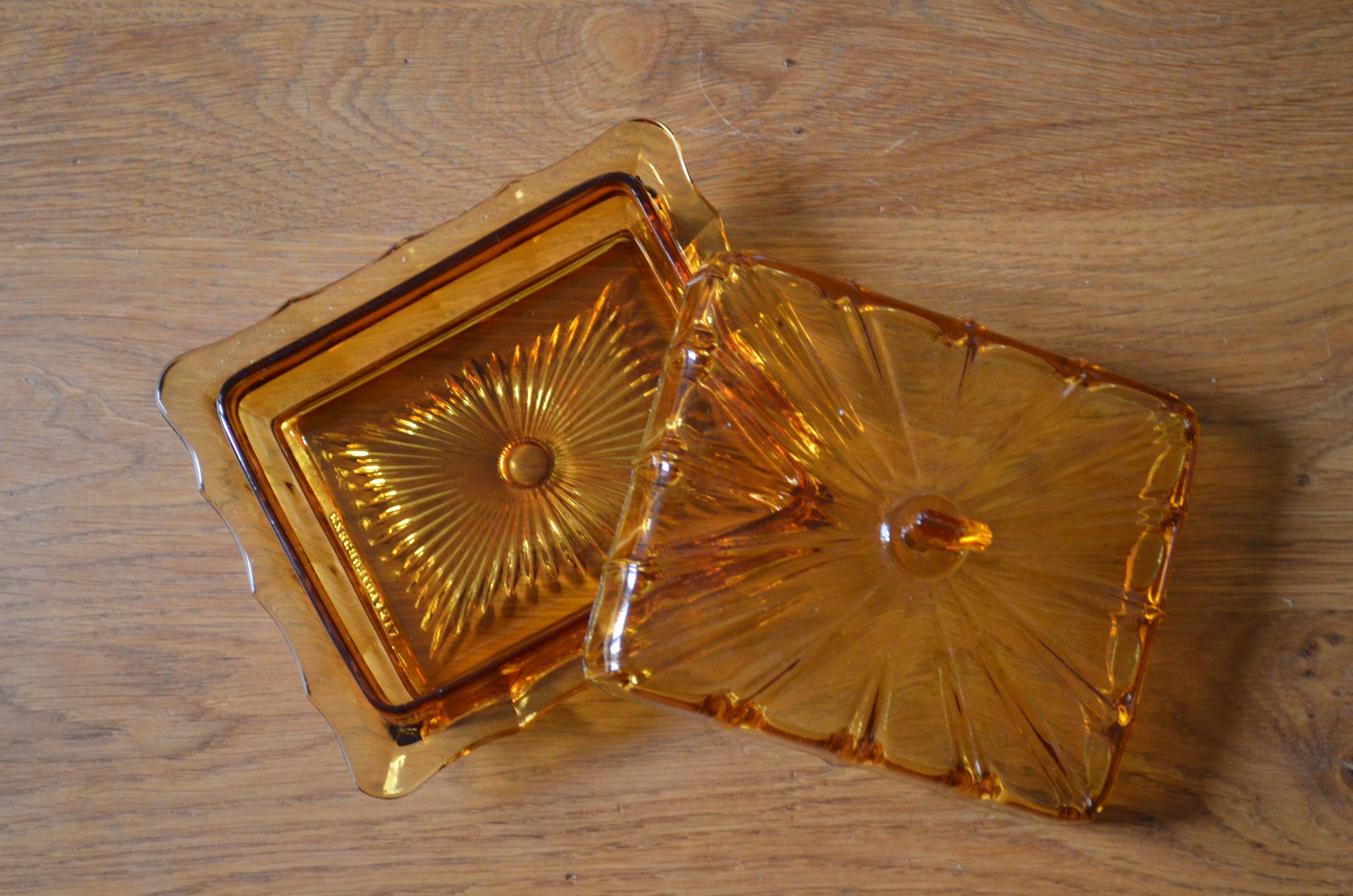 Amber glass butter dish