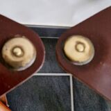 Set of teak and leather tripod stools