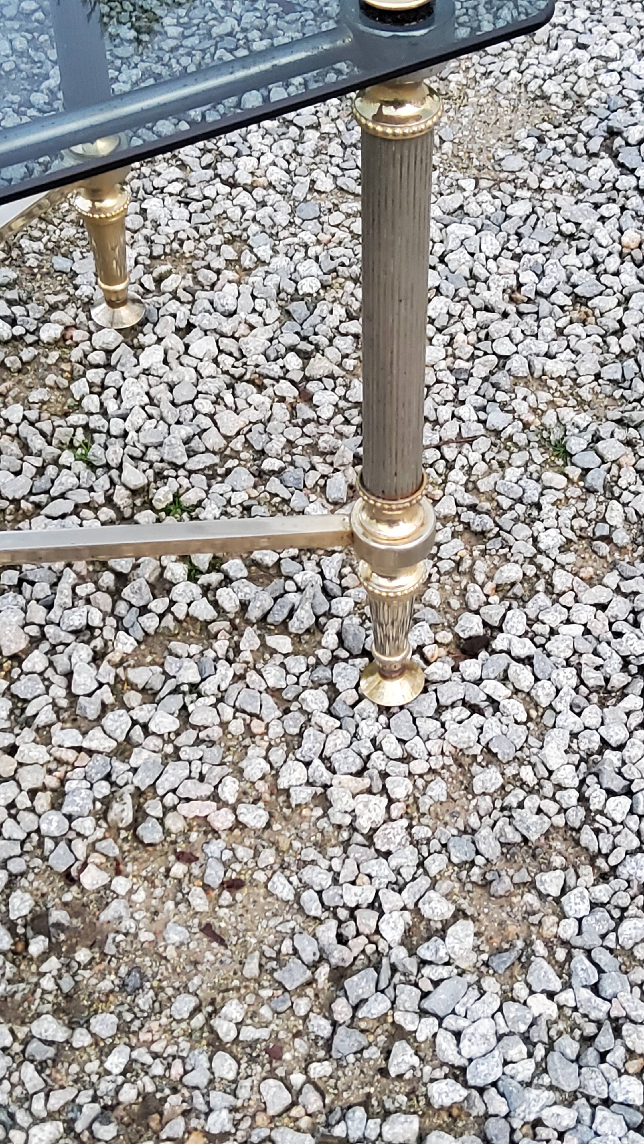 Coffee table of the 70s in neo-classical style gilded metal base and chrome smoked glass top