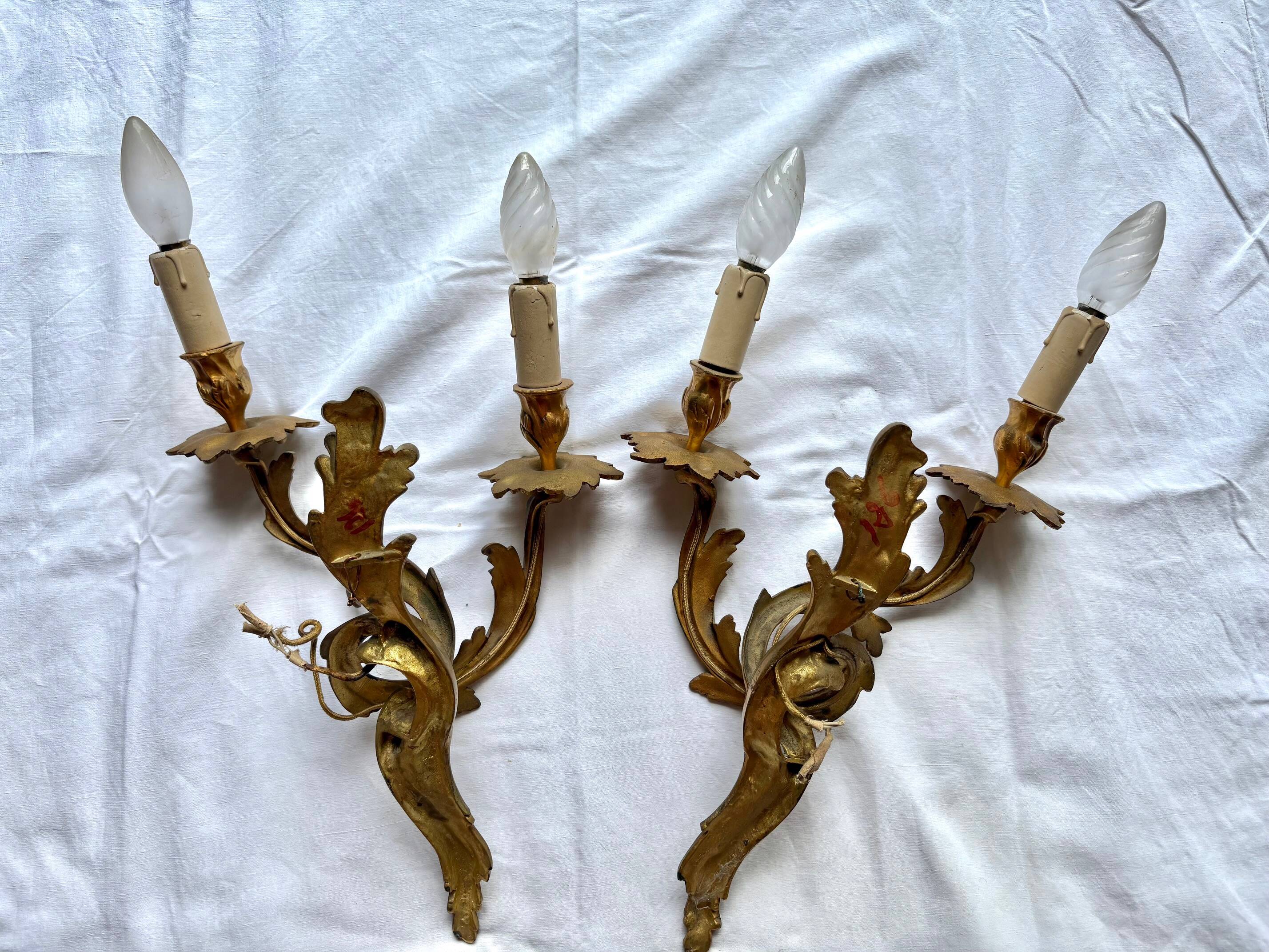 Pair of gilt bronze wall sconces, Louis XV rocaille style