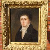 19th C. Portrait Painting Young Man Gentleman Antique