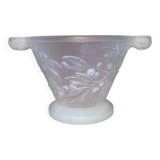 Opalescent glass footed bowl with mistletoe decor Etling France Art Deco 19