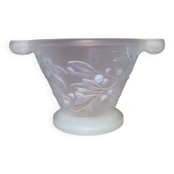 Opalescent glass footed bowl with mistletoe decor Etling France Art Deco 19