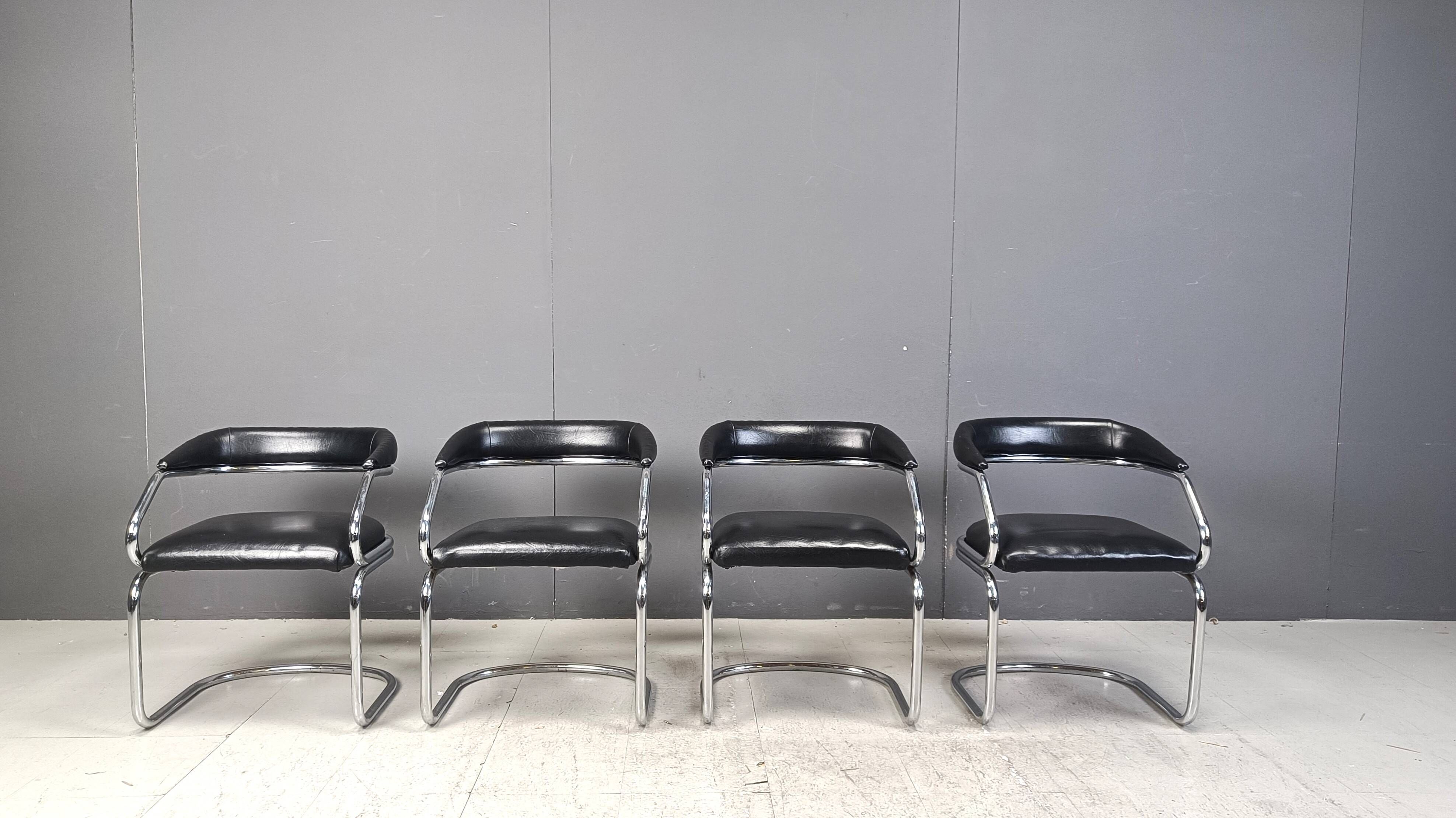 Vintage chrome and leatherette cantilever dining chairs by Giotto Stoppino,