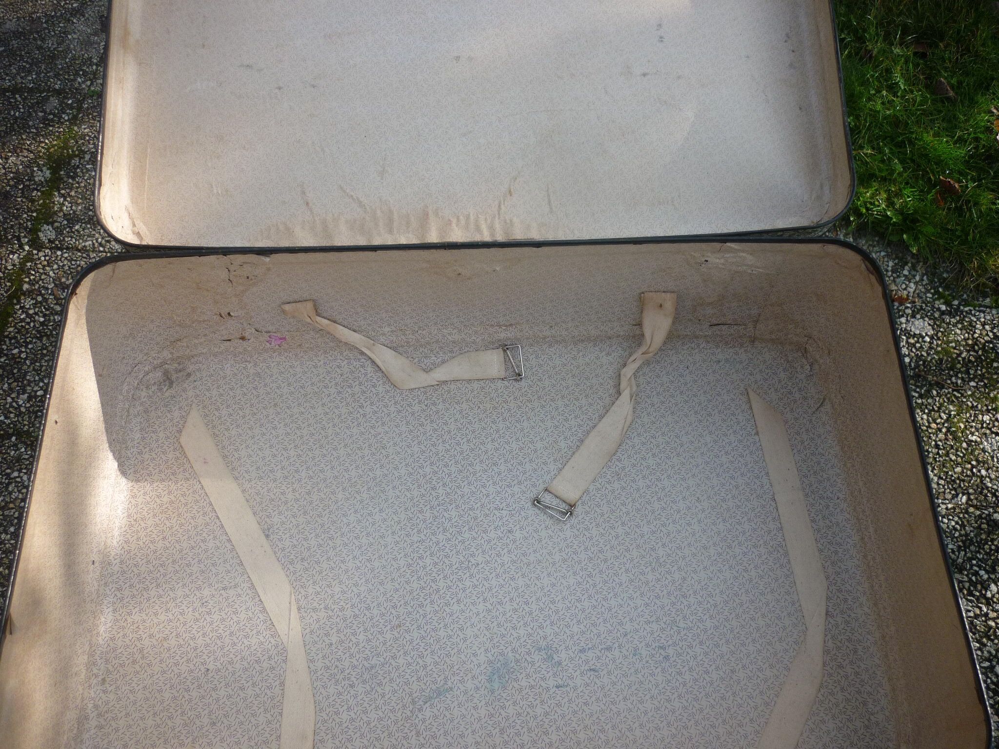 Antique black and white fibroc suitcase