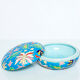 Large round box turquoise blue Art Deco Emaux de Longwy 1950