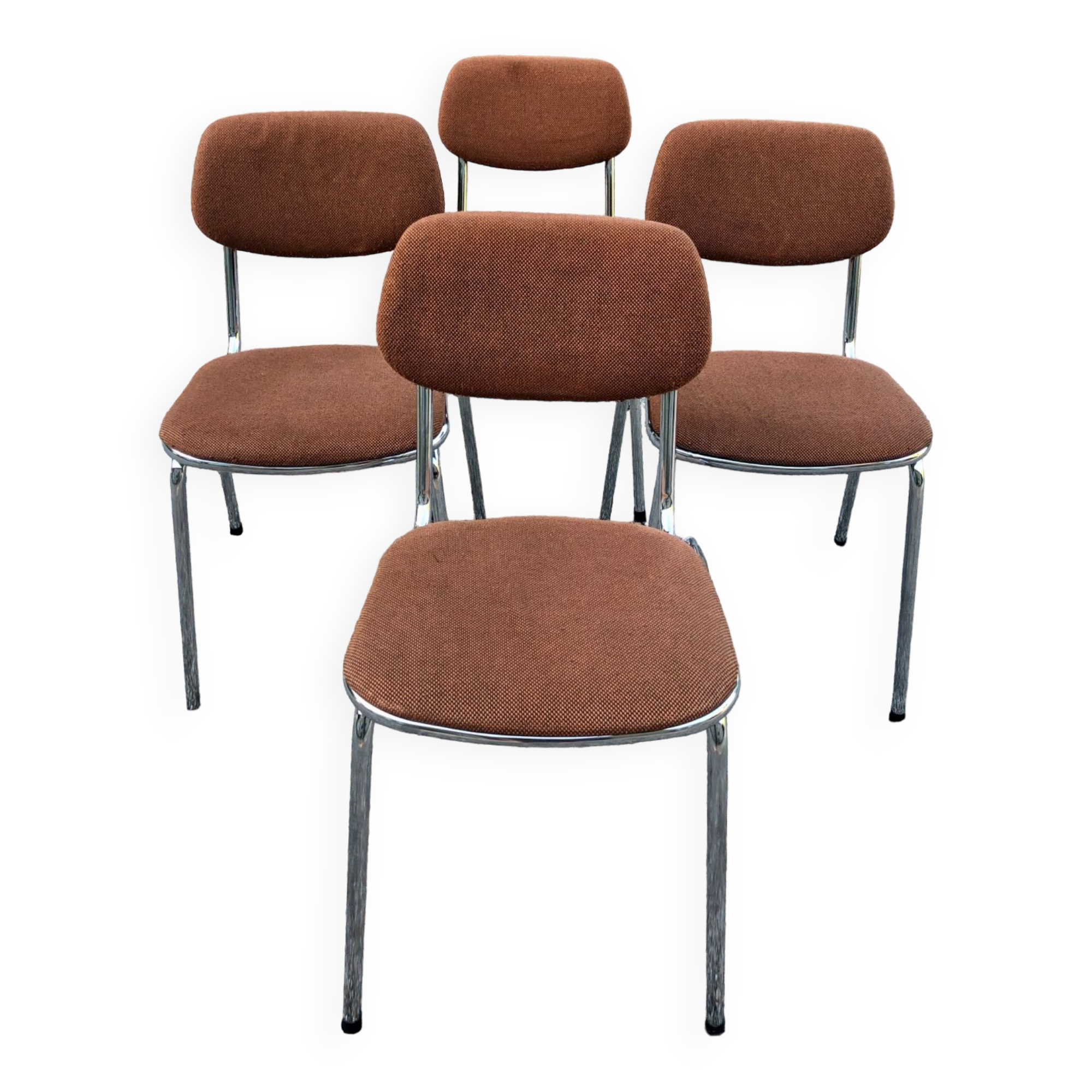 Chromed metal and wool chairs