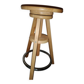 Tabouret à vis vintage en bois clair