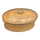 Old terrine in glazed stoneware and floral decoration mustard yellow slip