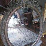 Napoleon iii period oval medal mirror, louis xv style, beveled glass