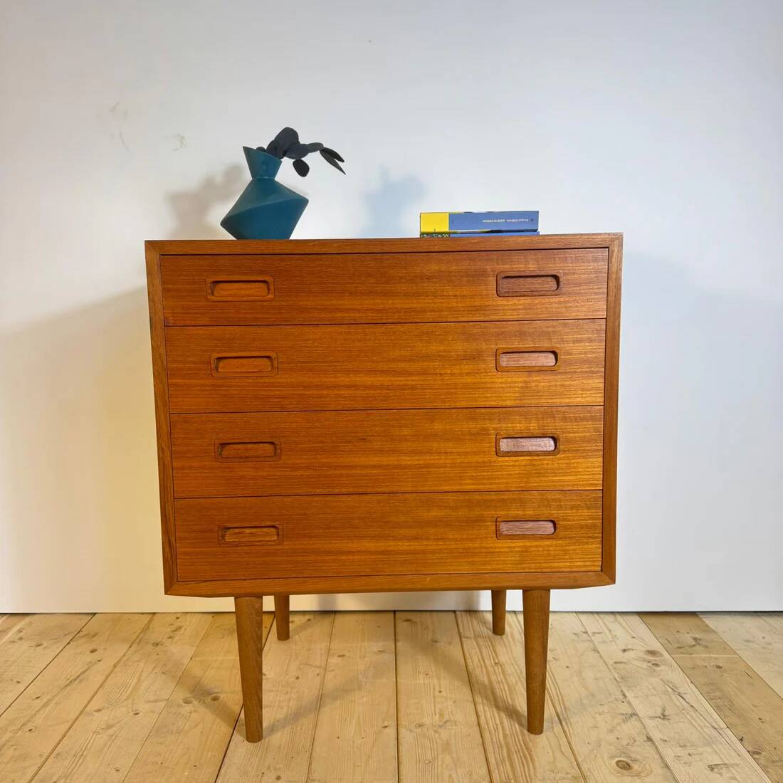Vintage teak chest of drawers with four drawers – mid-century Scandinavian design