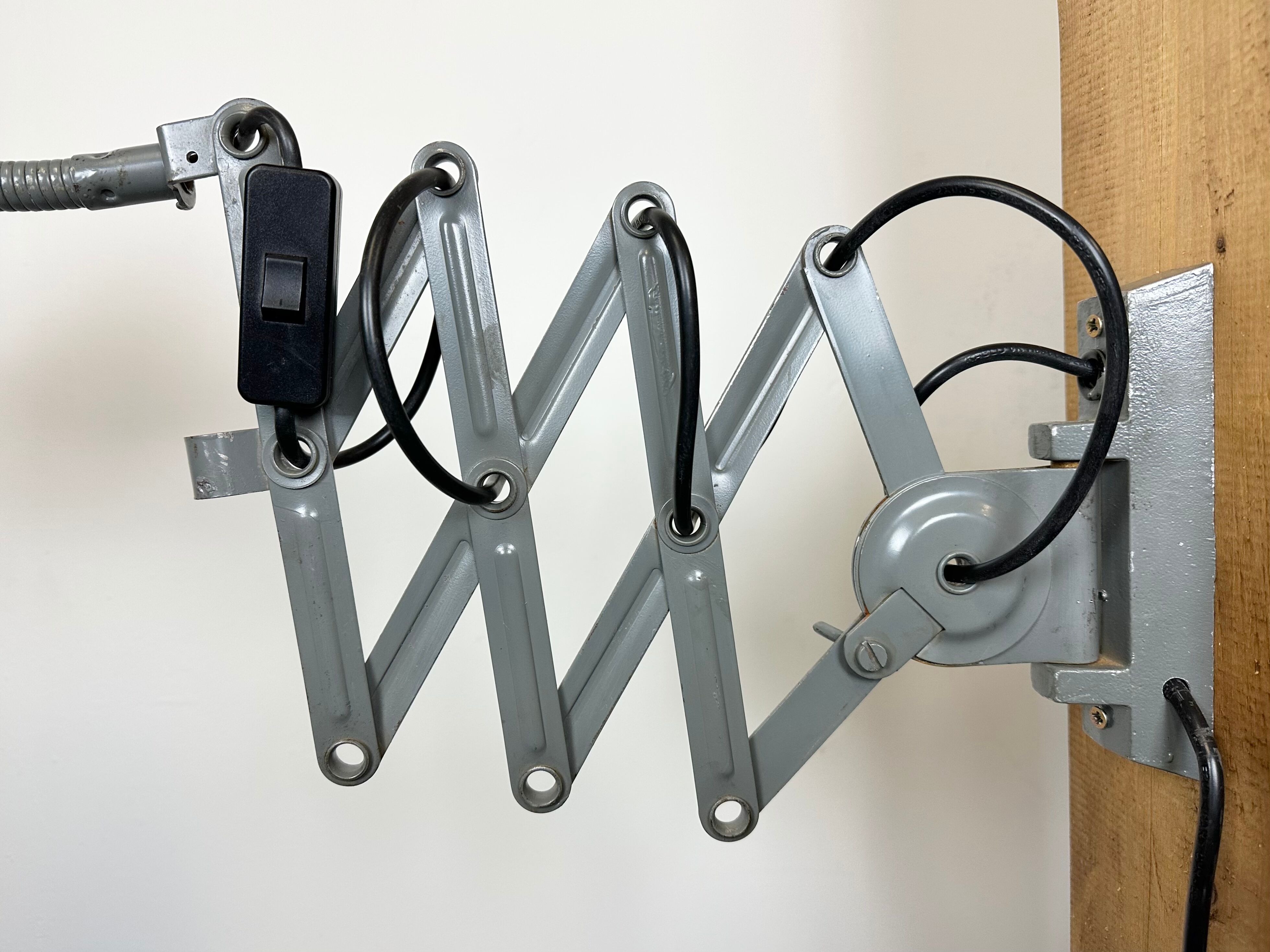 Grey Industrial Scissor Wall Lamp from Elektroinstala, 1960s