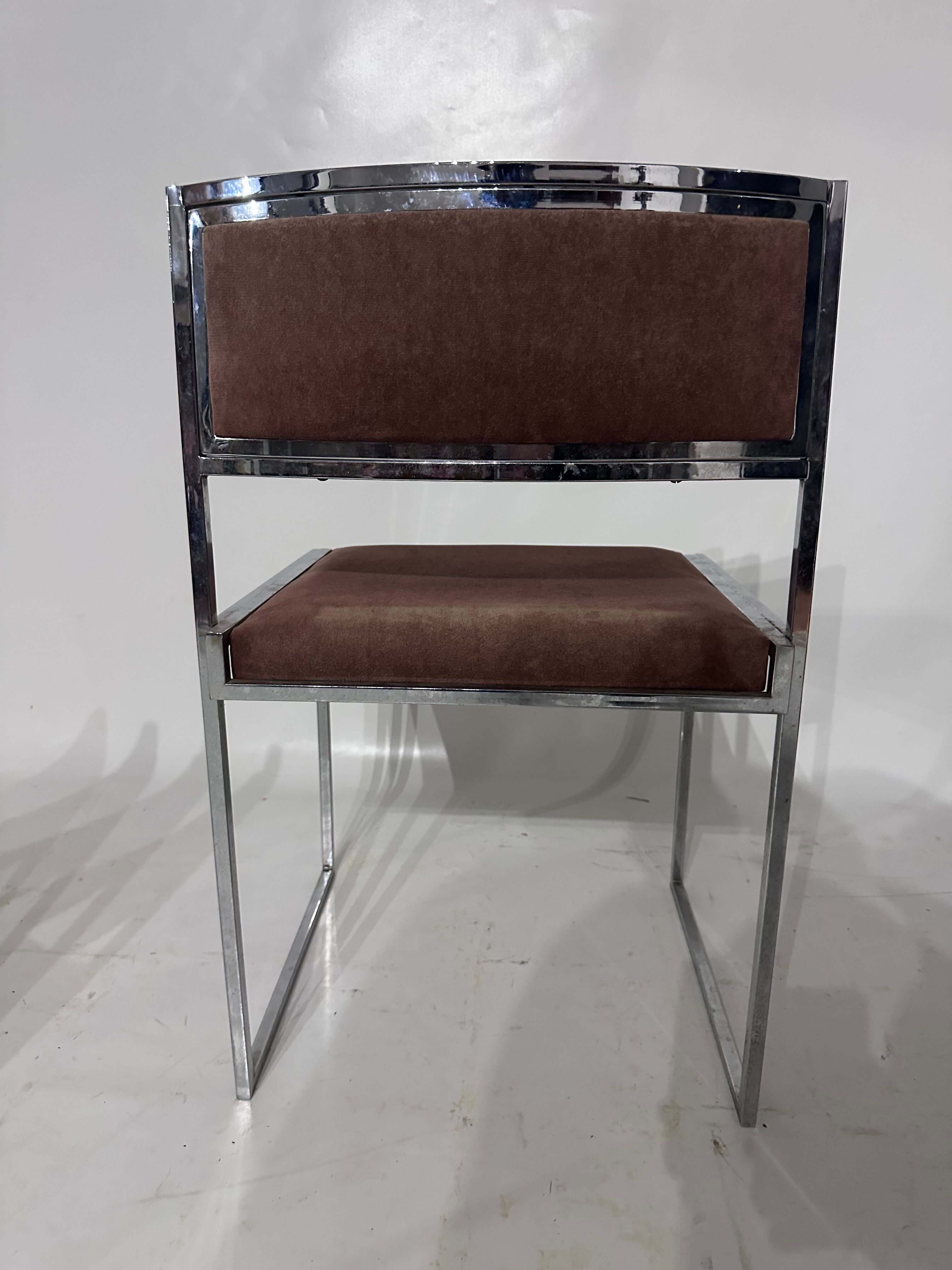 Suite of 6 chairs in chromed steel and brown velvet circa 1970