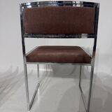 Suite of 6 chairs in chromed steel and brown velvet circa 1970