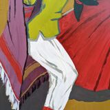 Mid-Century Modern "Mexican Dancers" Swedish Figurative Oil Painting, Framed