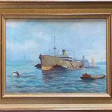 HSP Marine Orientalist port boat signed around 1950 + frame