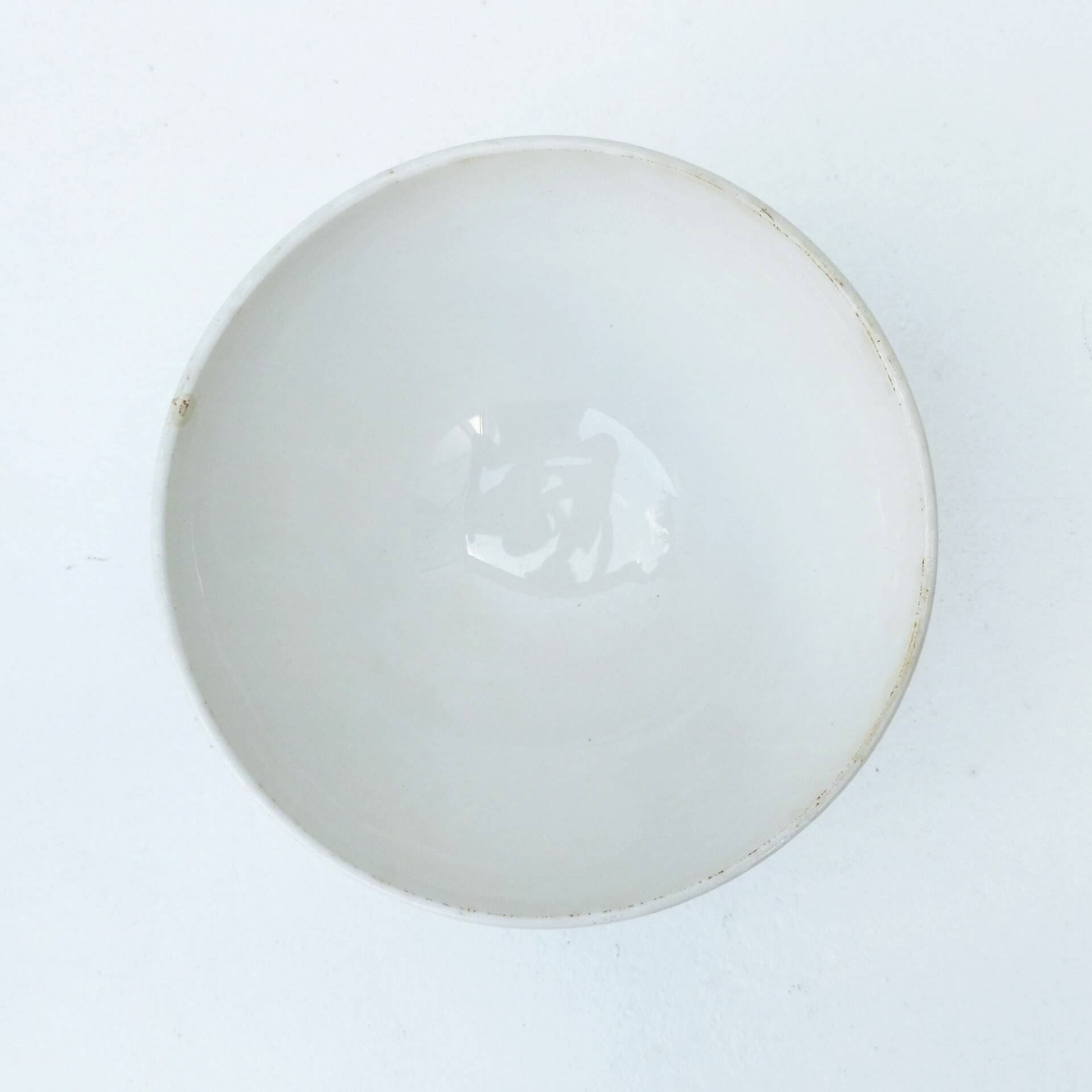 Large earthenware bowl with vintage green geometric decor