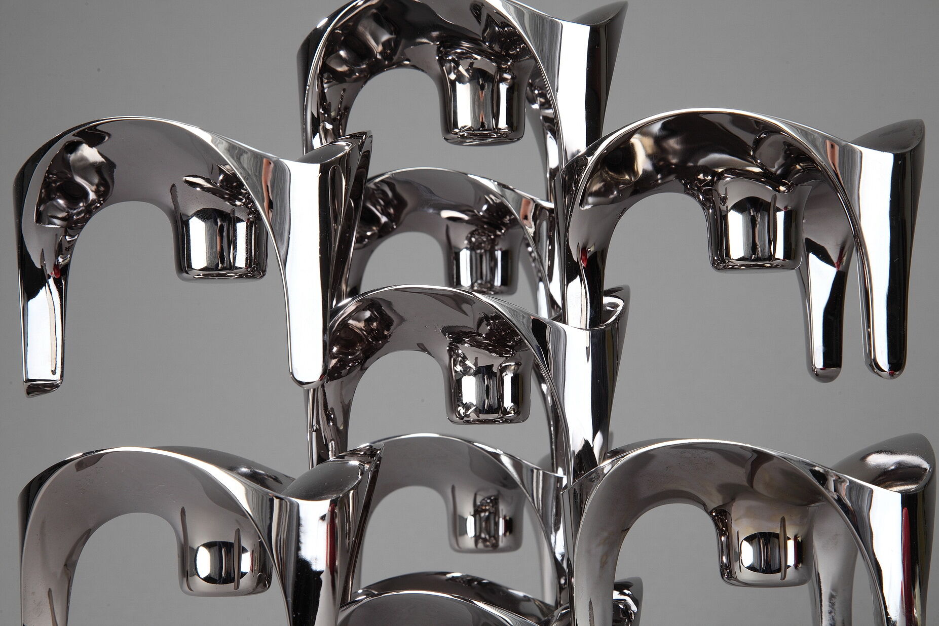 Set of 9 modular candle holders in chromed metal, nagel germany