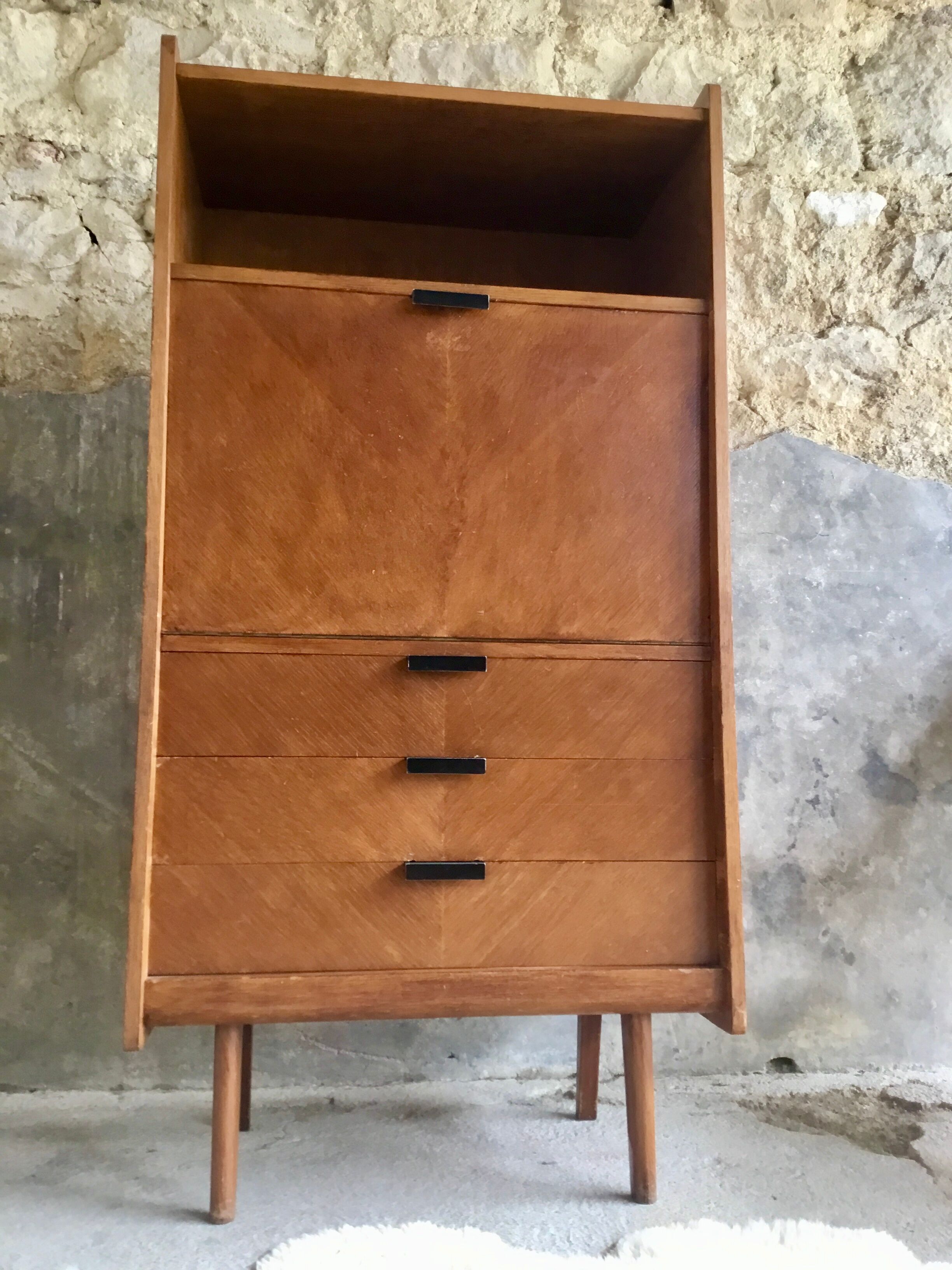 Vintage secretary in light oak veneer 1960
