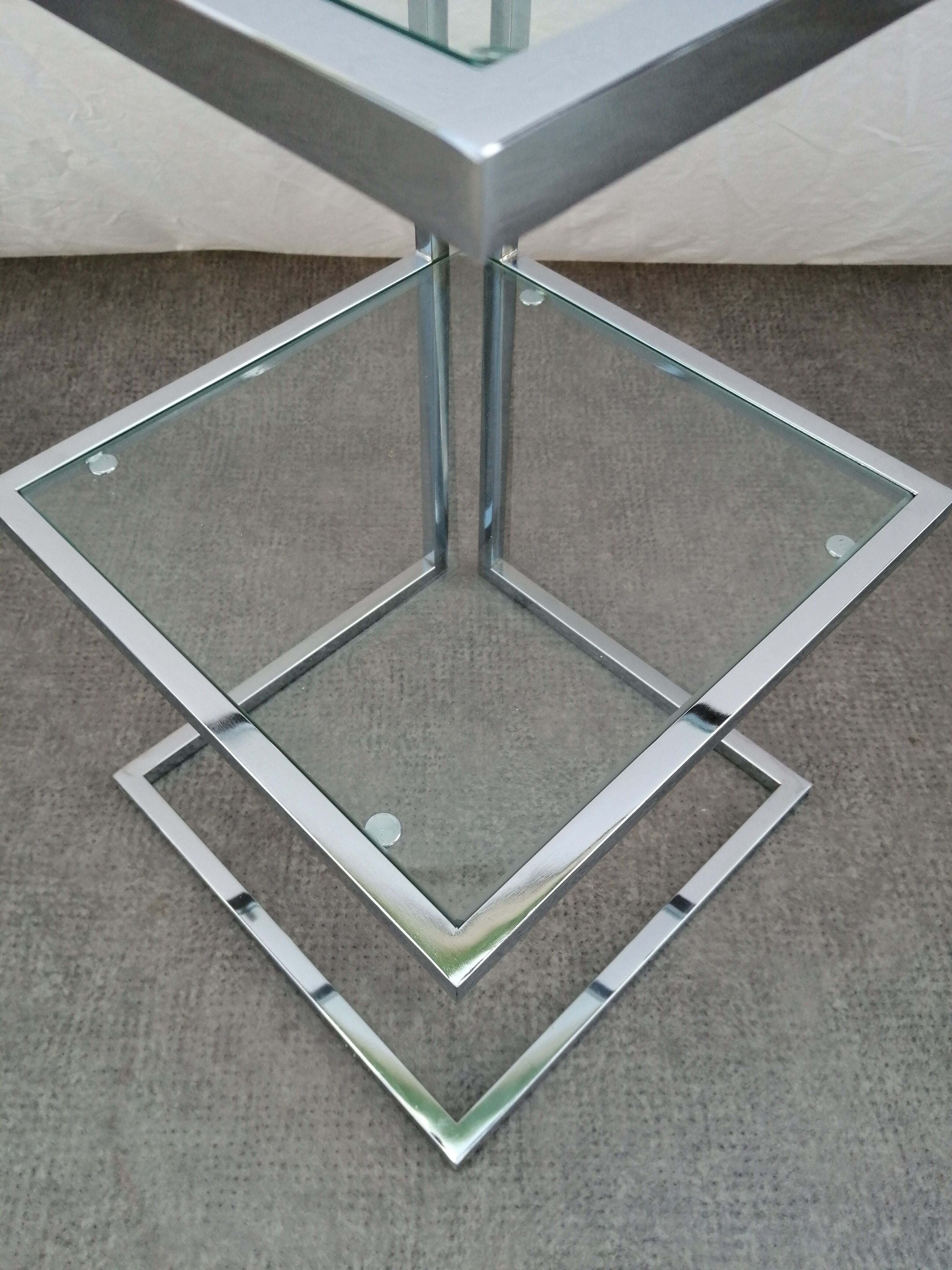 Piece of chrome sofa 2 glass shelves from 1970