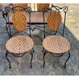 Set of vintage garden furniture sofa wrought iron and wicker, chairs & coffee table vintage 1980