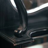 Arts crafts parlour glass display cabinet black ebonised chippendale england