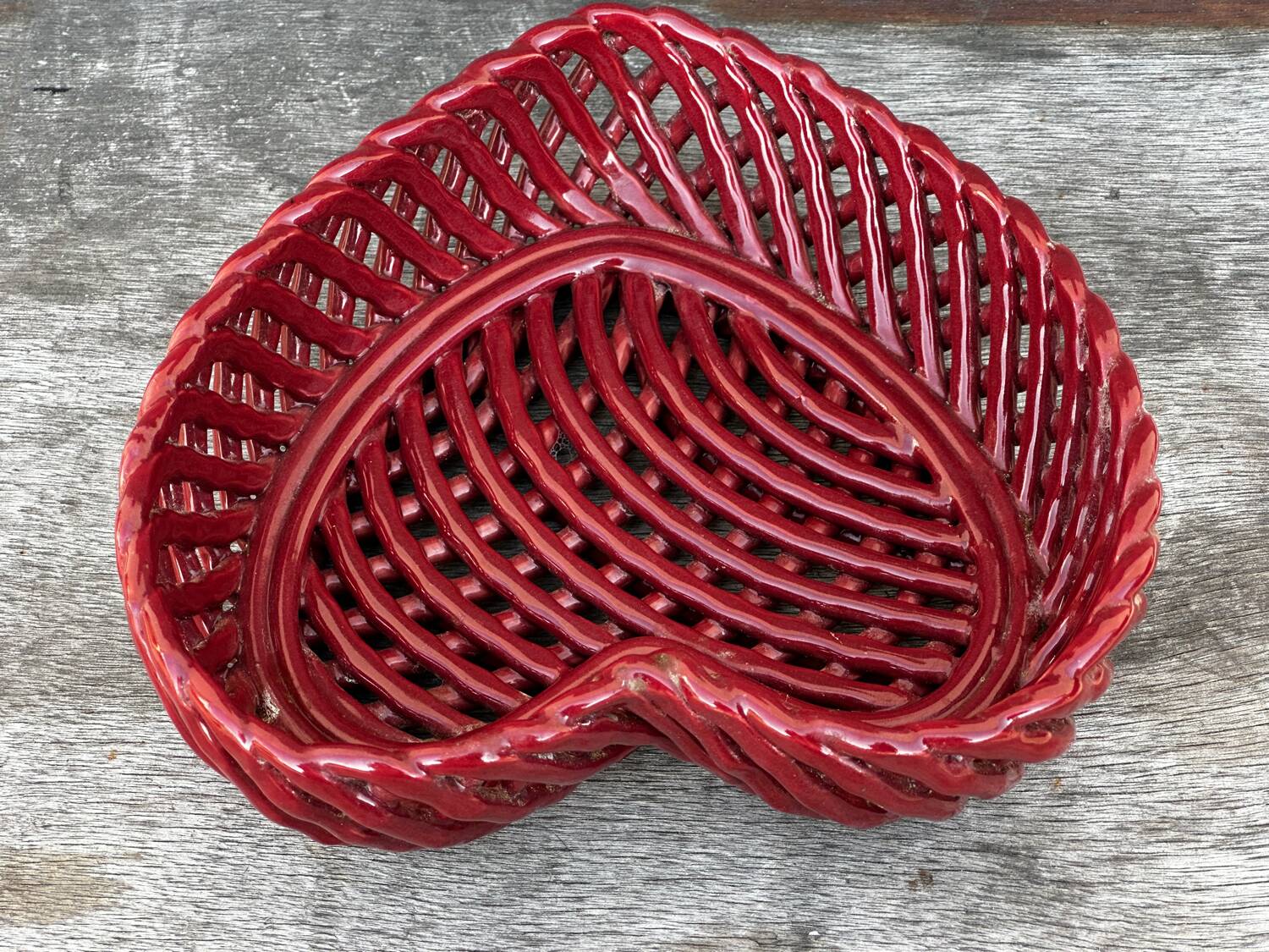 Heart-shaped woven ceramic basket/empty pocket Vallauris 50's