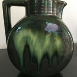 Carafe broc pitcher in green ceramic with metallic highlights