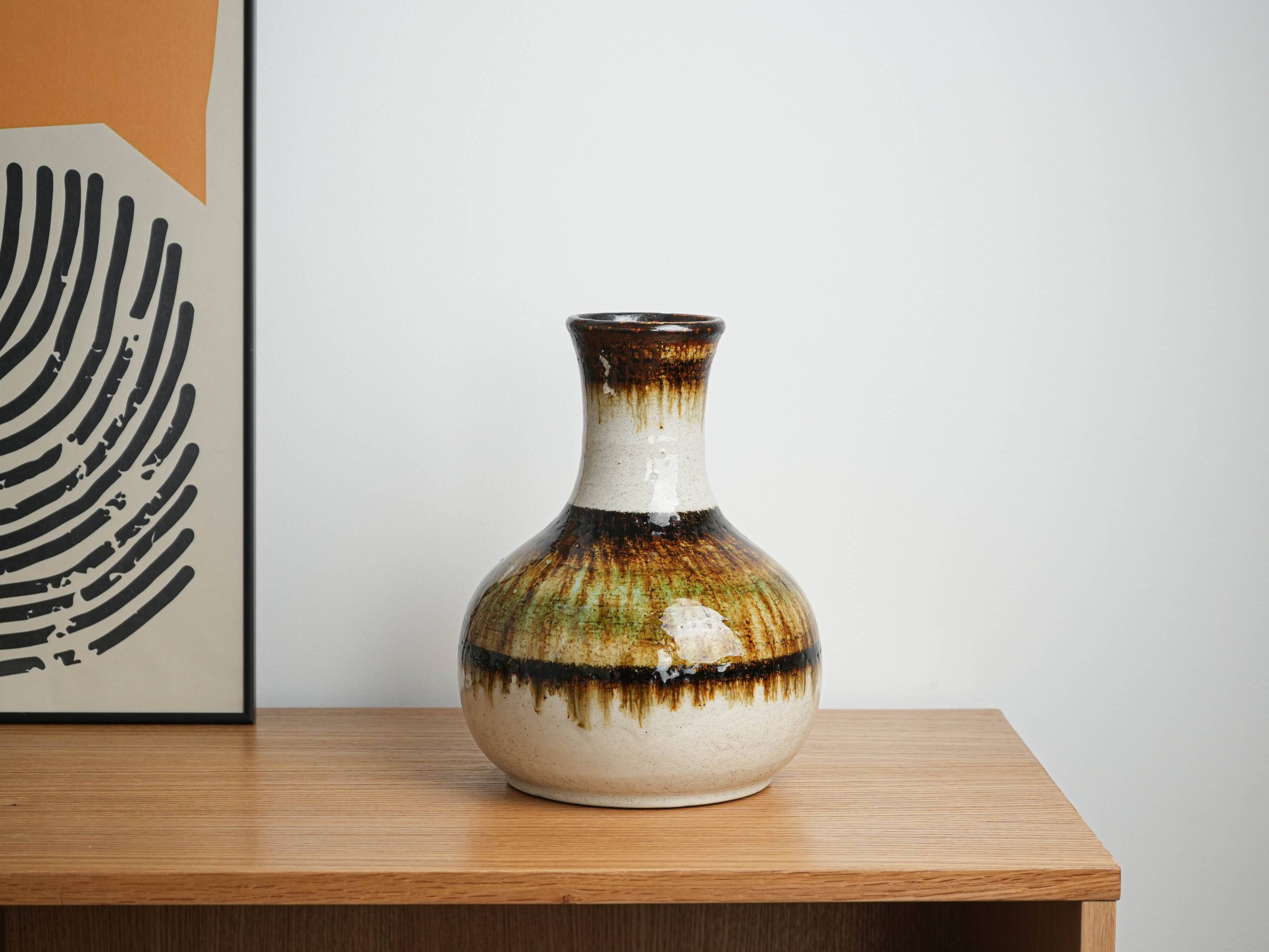 Ceramic vase with drip glaze, German pottery from the 1970s