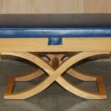 David Linley Hall bench in ostrich leather and satinwood with storage.