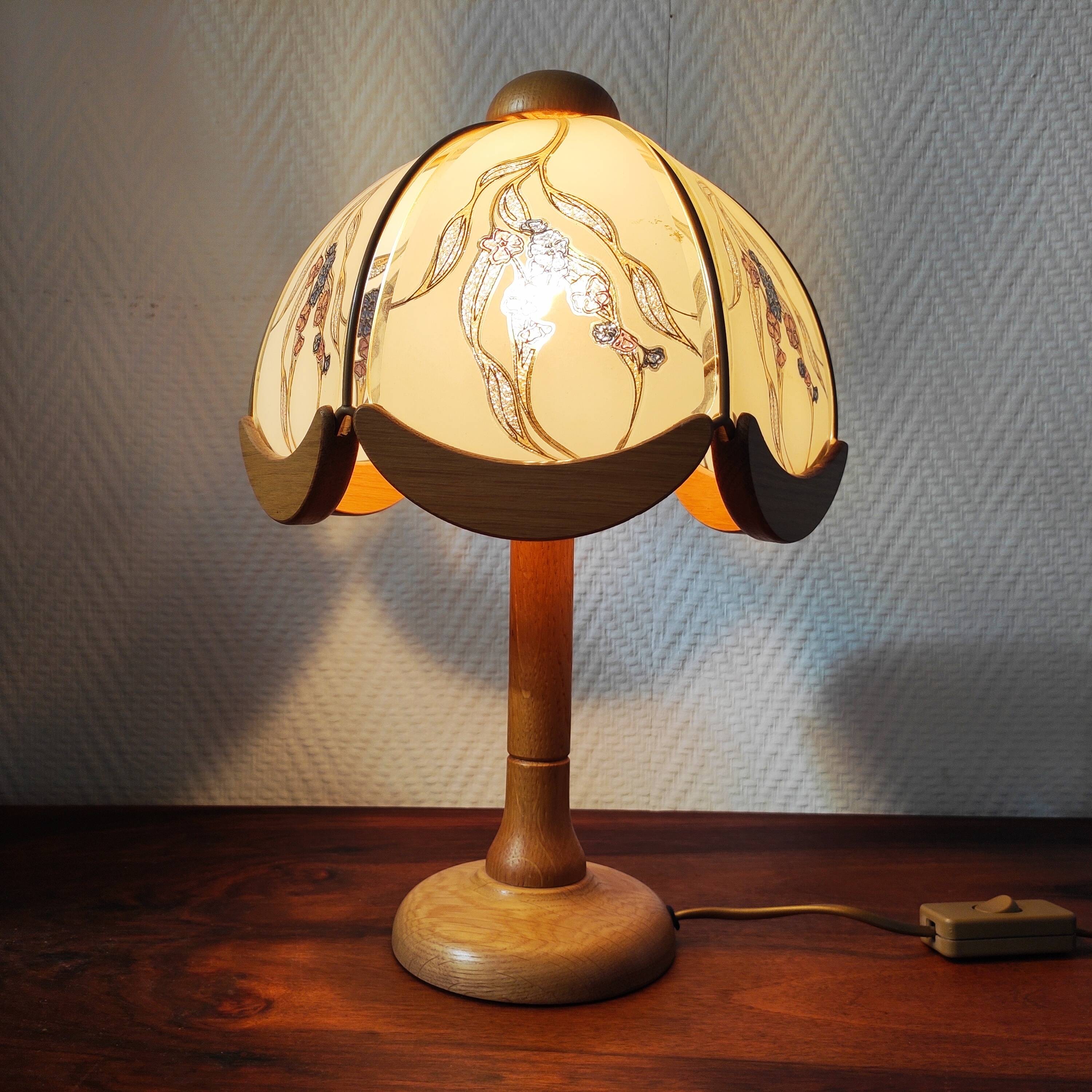 Vintage glass and wood table lamp