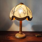 Vintage glass and wood table lamp