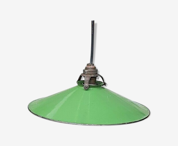 Lampe suspension en tôle émaillée verte gamelle vintage