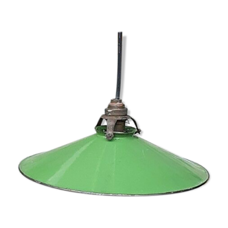 Lampe suspension en tôle émaillée verte gamelle vintage