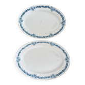 Set of 2 oval dishes, Longchamp ironstone, Denise model, blue flower.