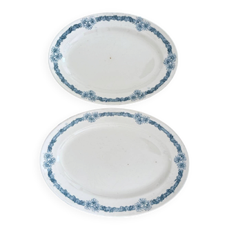 Set of 2 oval dishes, Longchamp ironstone, Denise model, blue flower.