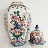 Delft potiche vase polychrome parakeets decoration