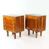 Tables de chevet du milieu du siècle avec plateau en verre noir, Novy Domov, Tchécoslovaquie, années 1960