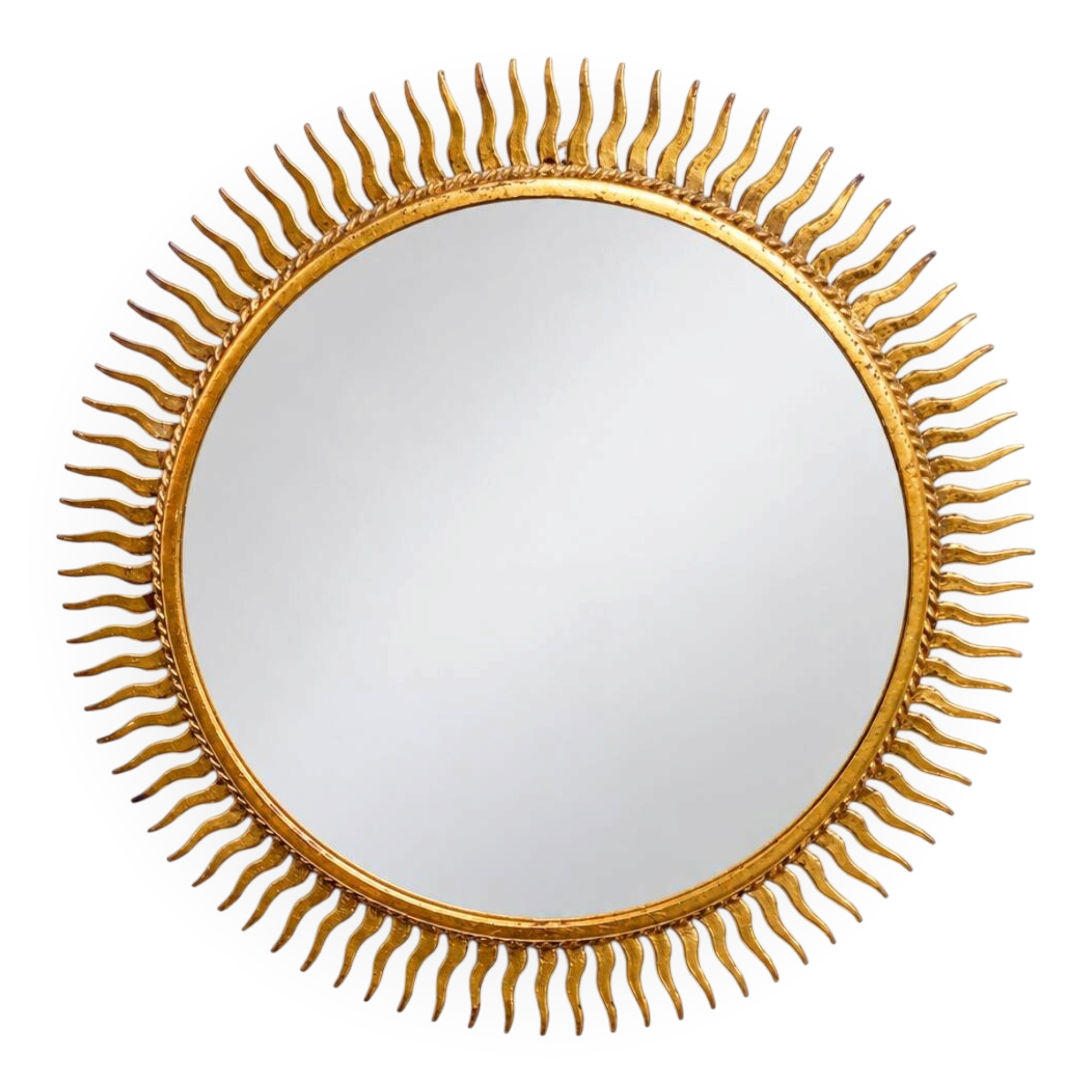 Miroir soleil vintage doré en métal – style années 60/70