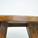BRUTALIST / massive oak round coffee table / 1970s
