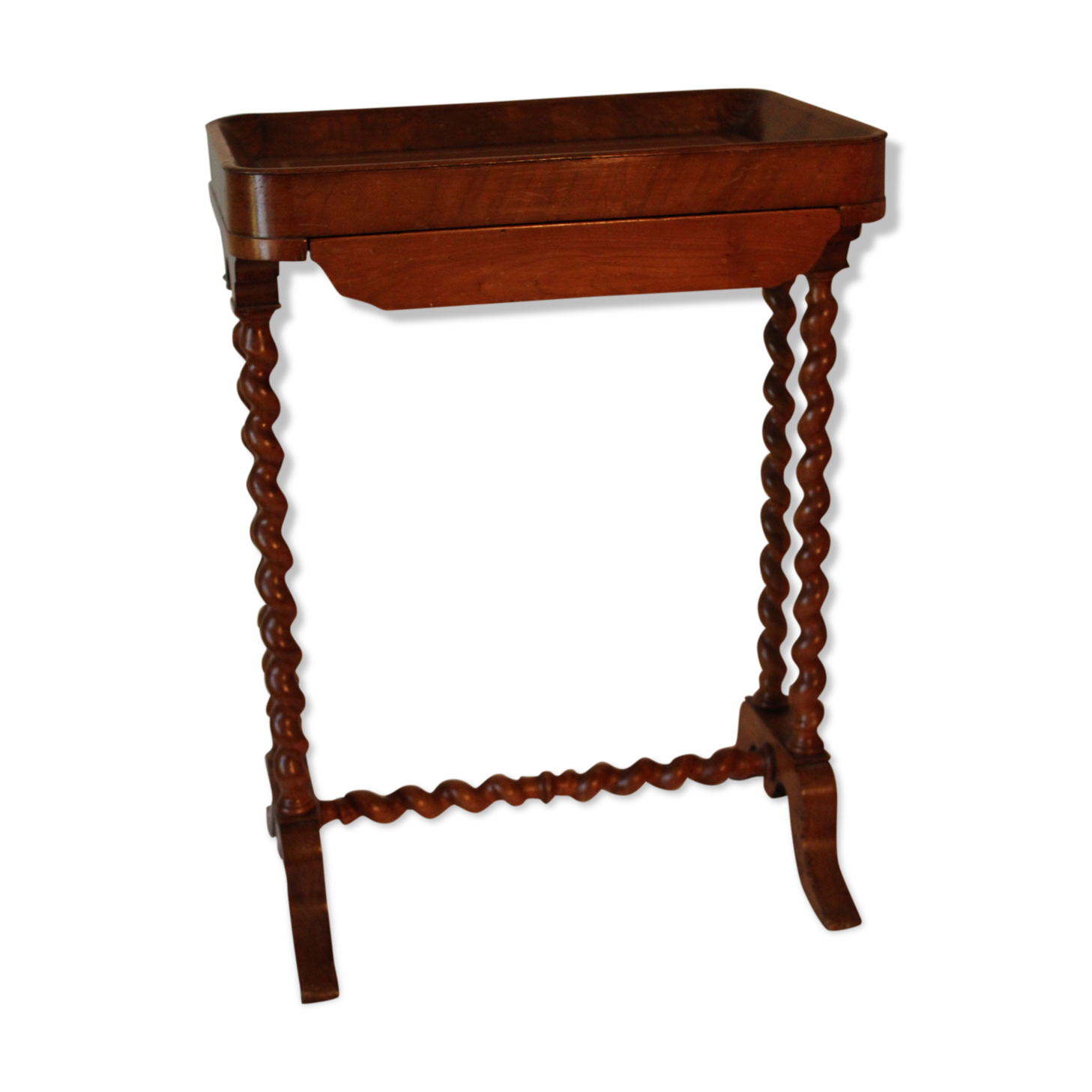 Pedestal table in wood and havana coloured leather tray