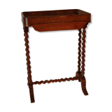 Pedestal table in wood and havana coloured leather tray