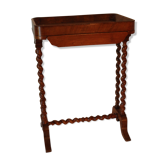 Pedestal table in wood and havana coloured leather tray