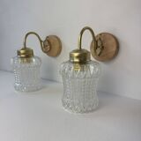 Paire d’anciennes appliques verre moule vintage