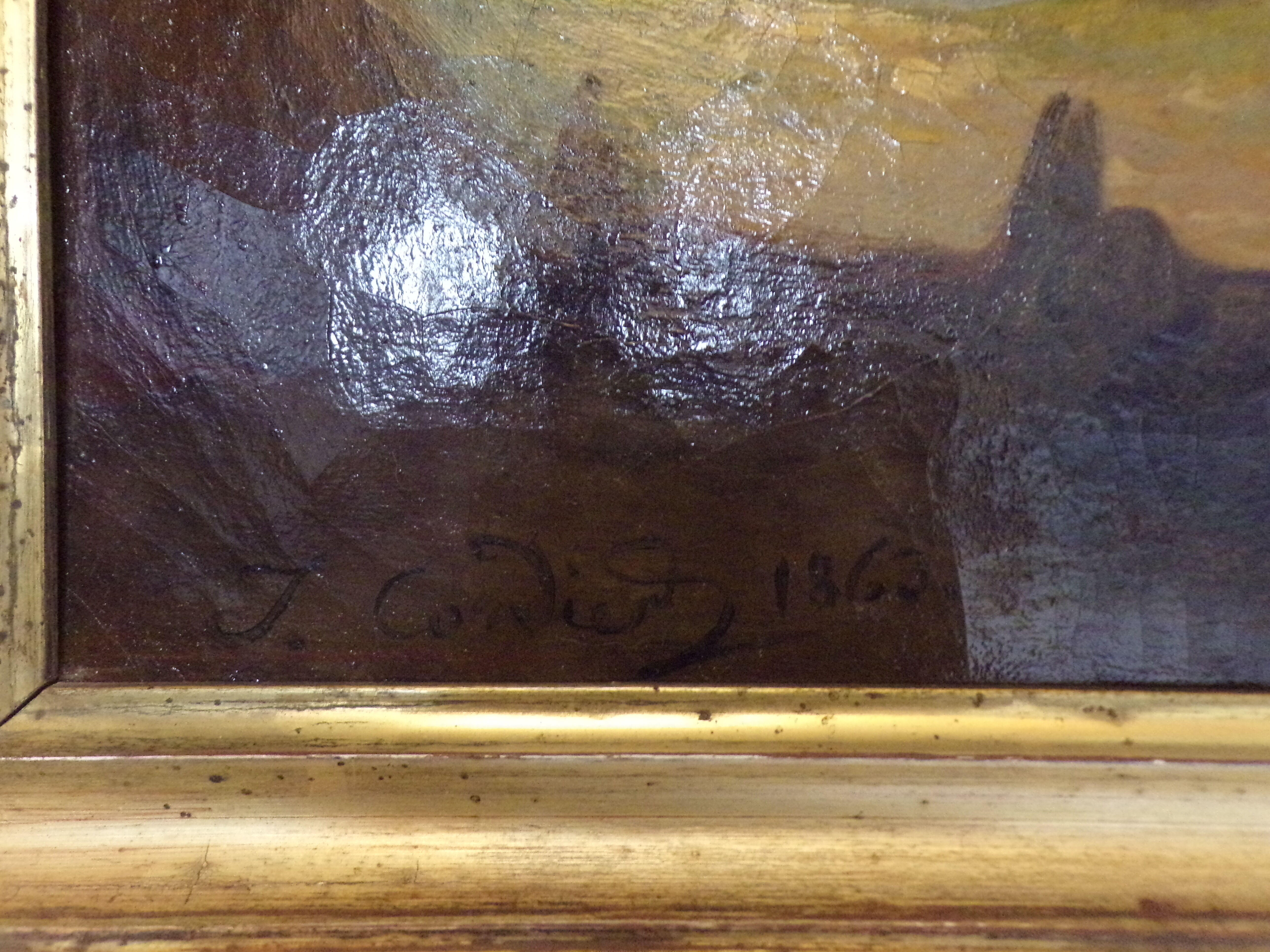 Old painting, signed landscape dated 1863