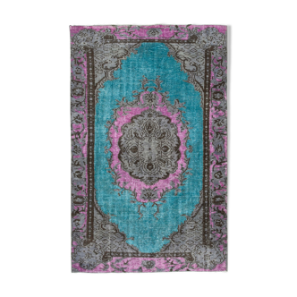 Hand-knotted rustic anatolian 1970s 152 cm x 236 cm turquoise carpet
