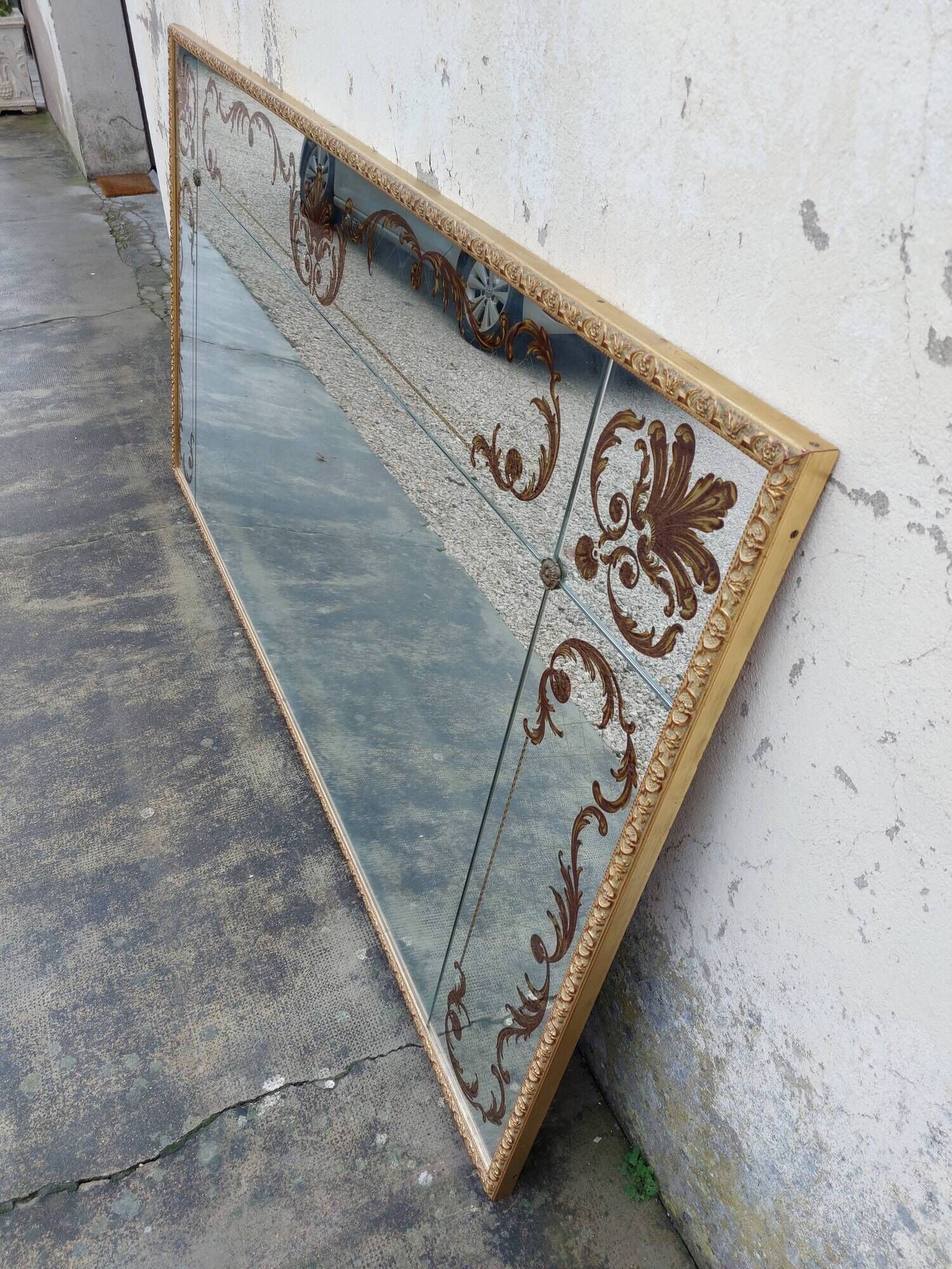 Venetian mirror Art Deco brasserie bistro in eglomerized glass 204x105cm
