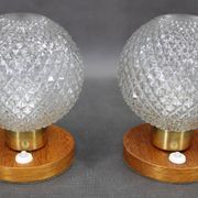 Pair of mid-century glass and wood table lamps, Czechoslovakia, 1970s
