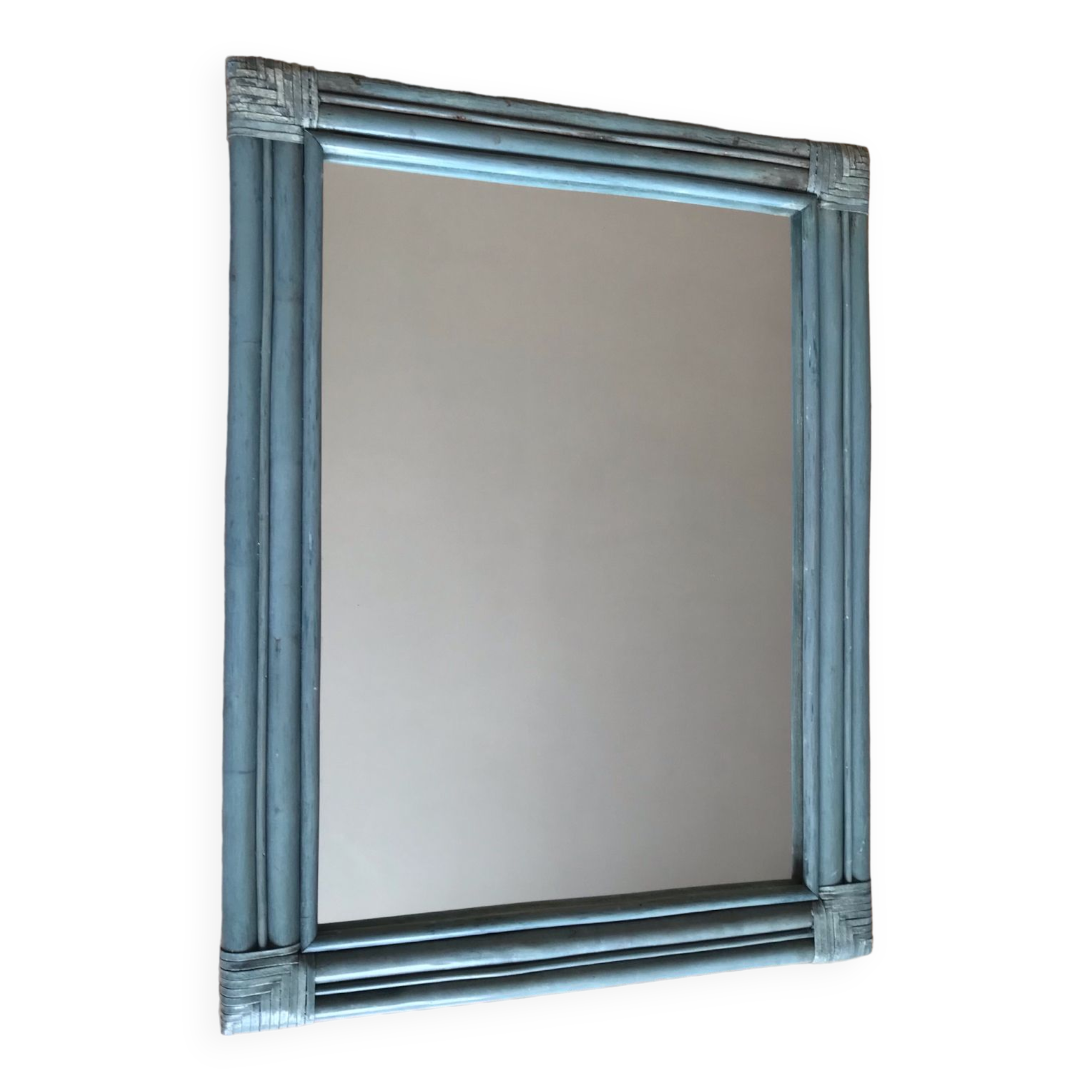 Ancien miroir en bambou et rotin
