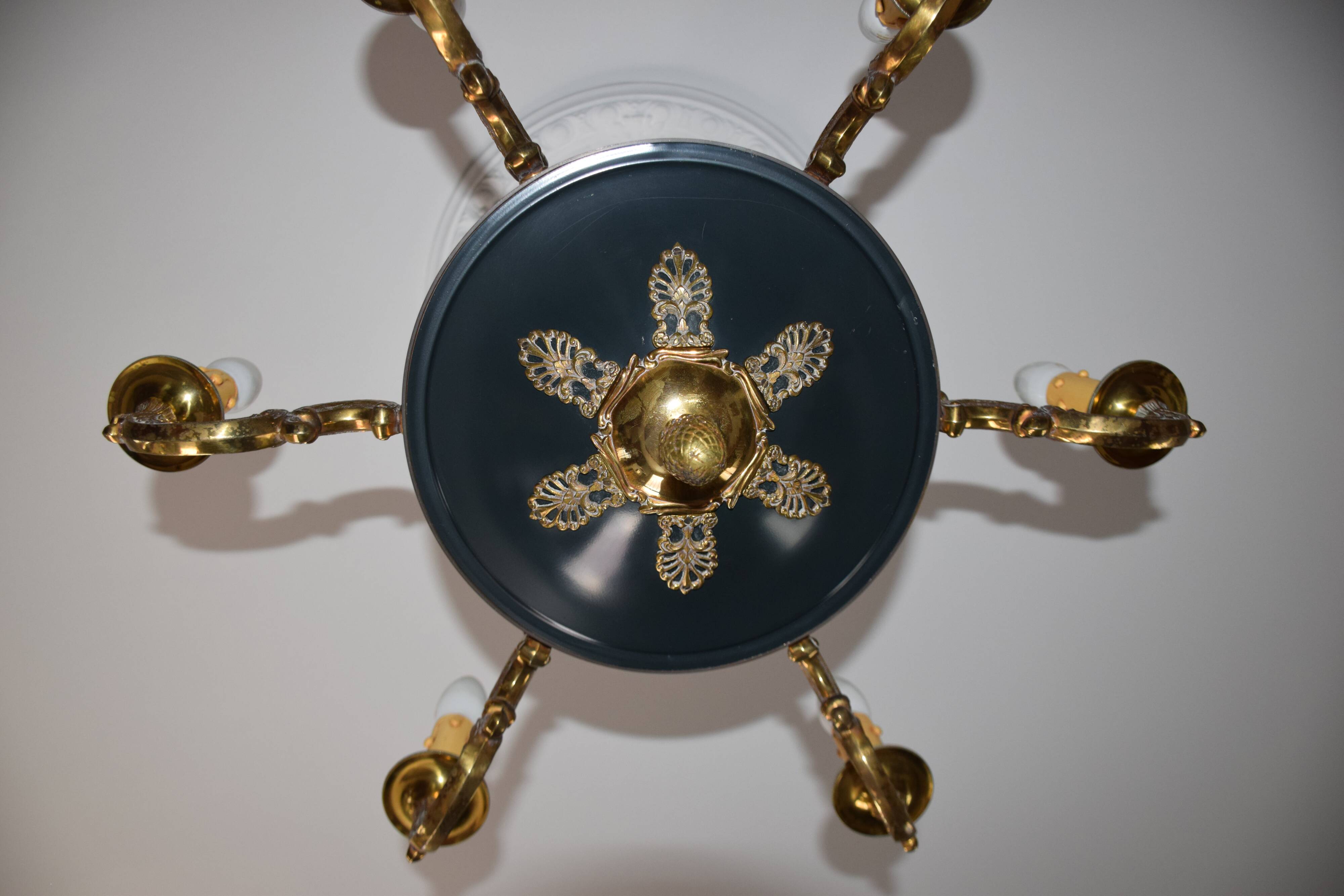 Suspension/chandelier, metal and bronze, 6 arms candles